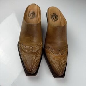 Lucchese Charlie Horse Women's Mules‎ Sz 7B Western Brown Leather Artisan Shoes